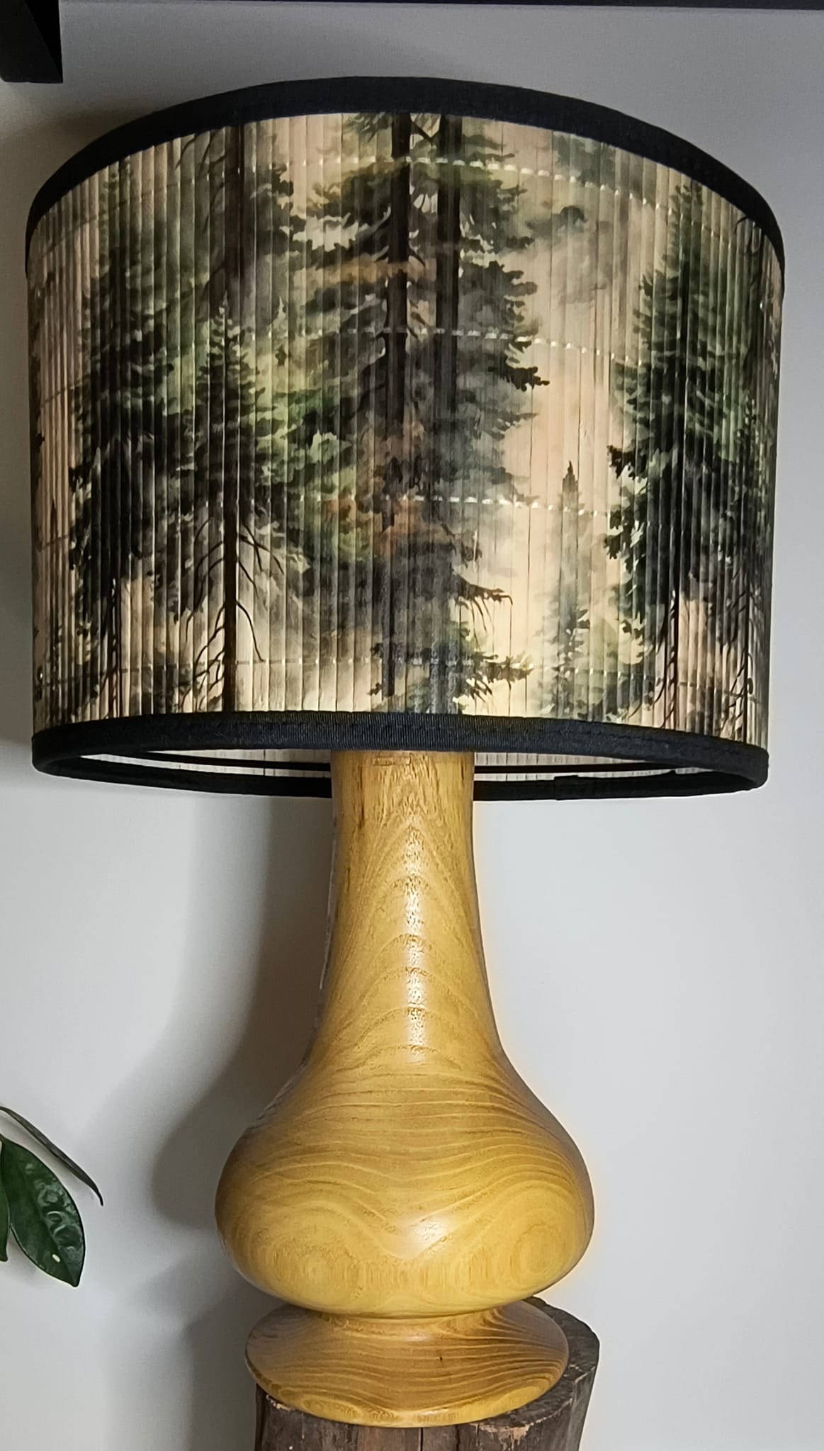 Lampa z drewna robinii akacjowej z abażurem - elegancka lampa